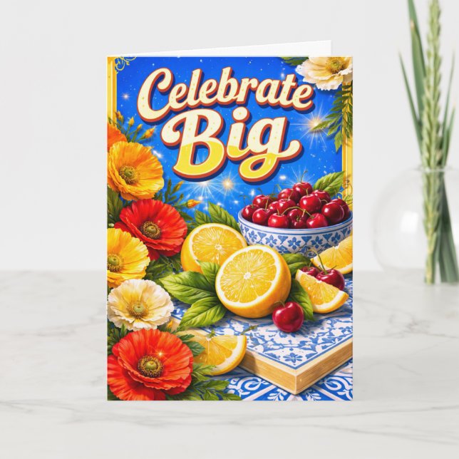 Cartão Maximalist Fruit and Floral Summer Birthday Card  (Frente)