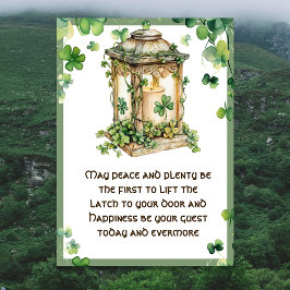 Cartão May Peace n Plenty Irish Blessing Shamrock Lantern