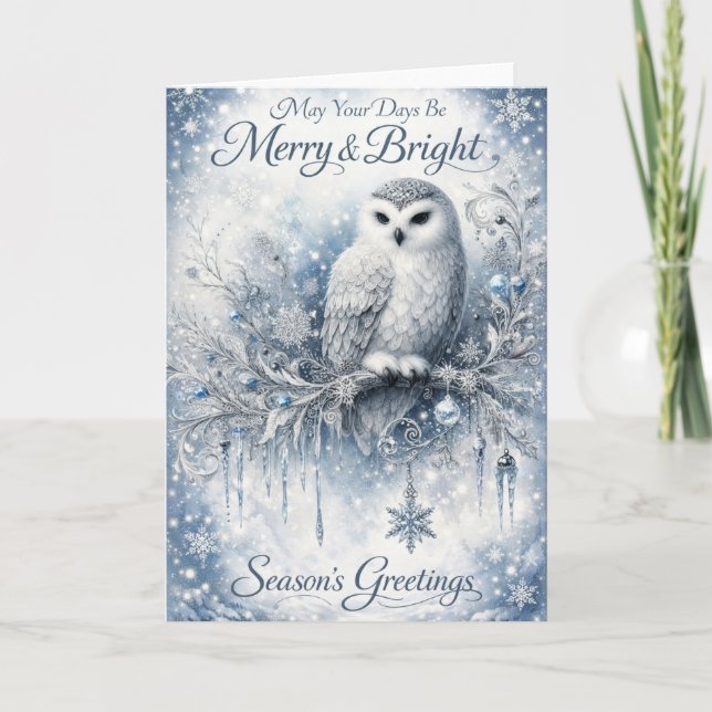 Cartão May Your Days Be Merry & Bright – Winter Owl (Frente)