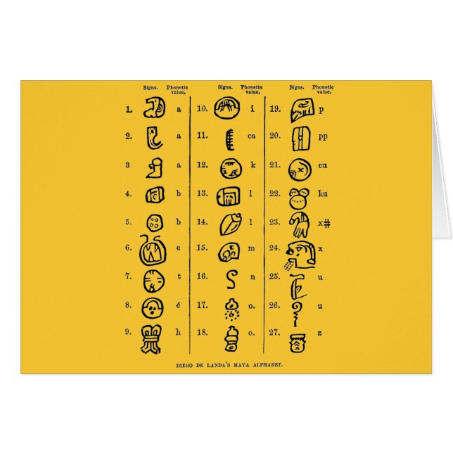 Cartão Mayan Alphabet (Frente Horizontal)