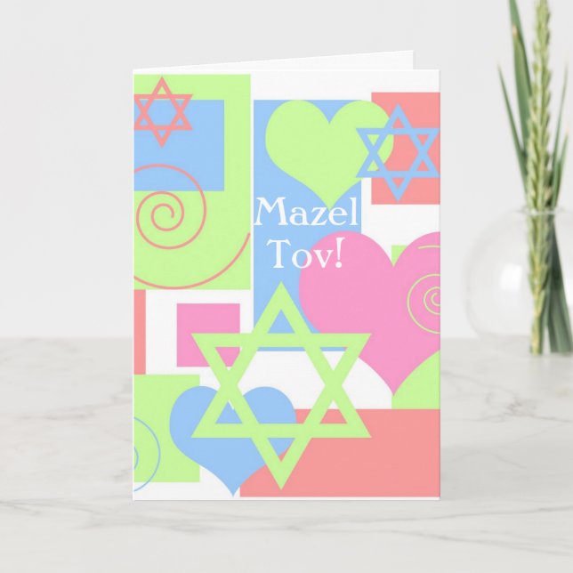 Cartão Mazel Tov!-Bat Mitzvah Diversão Colorida (Frente)