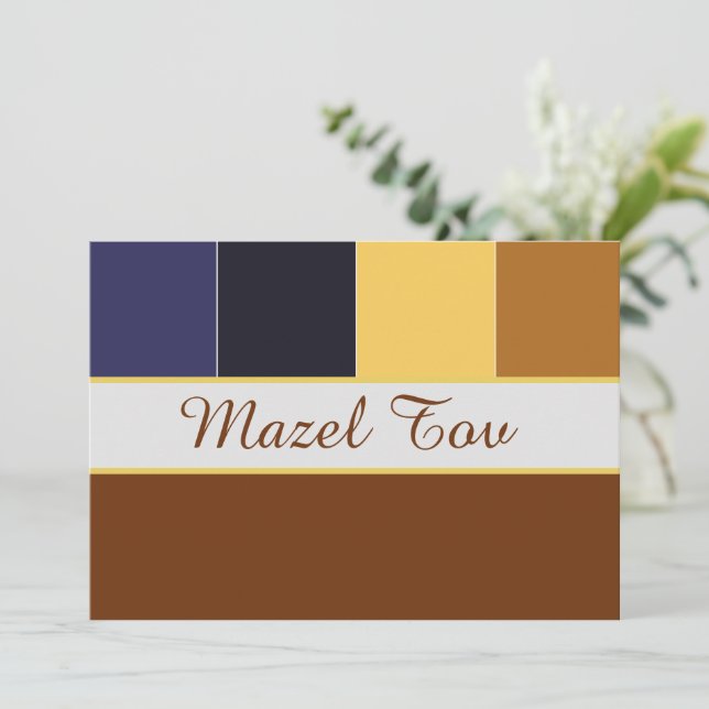 Cartão Mazel Tov Parabéns, Marrom Azul (Em pé/Frente)