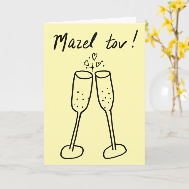 Cartão Mazel Tov Wedding Champagne Cheers Sketch Doodle (Flor Amarela)