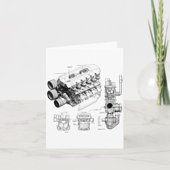 Cartão Mechanics Car Enthusiast Men Engine Eces  (Frente)