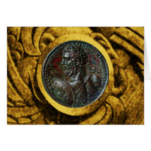 CARTÃO MEDALHÃO ANTIGO ROMAN BRONZE COM GRIFFINOS DOURAD