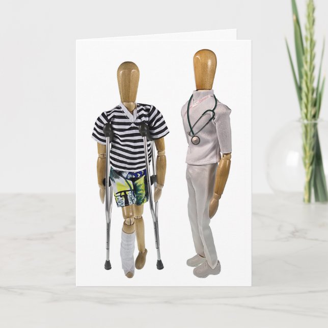 Cartão Médico e paciente de muletas em recuperação (Frente)
