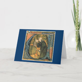 Cartão Medieval Monk Tasting Wine Greeting Card