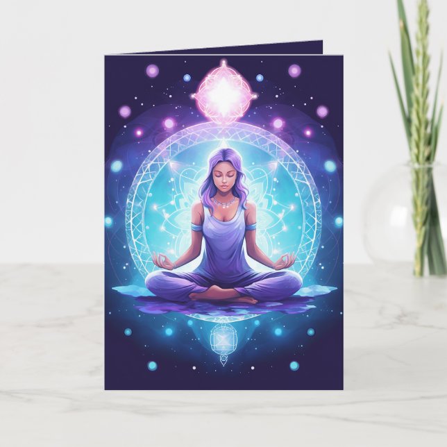 Cartão Meditação de Yoga Crystals Ametyst Lotus Amethday (Frente)