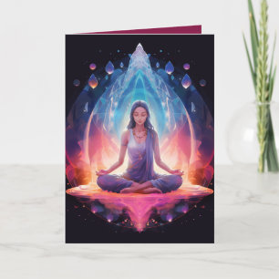 Cartão Meditação de Yoga Crystals Cor Vibrante Aniversári