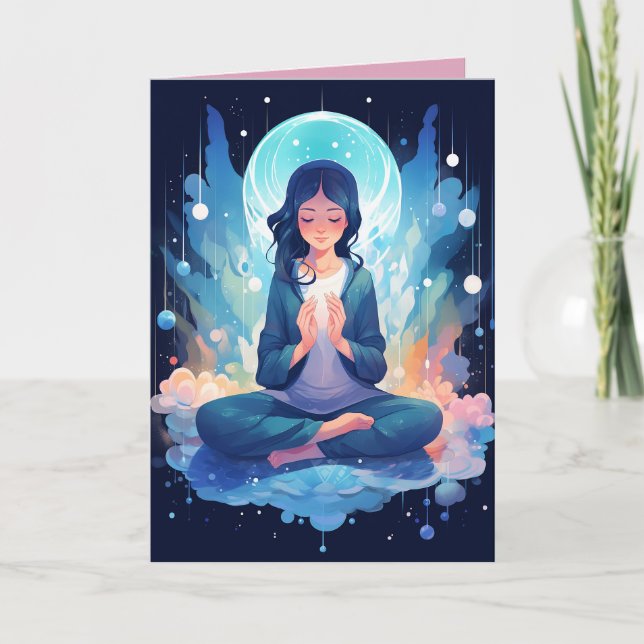 Cartão Meditação de Yoga Moon Nuvem Celestial Aniversário (Frente)