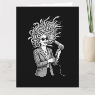 Cartão Medusa Moderna Usando Secador de Cabelo Ilustração