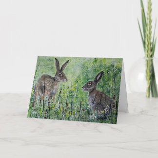 Cartão Meeting Place blank greeting card pair of hares
