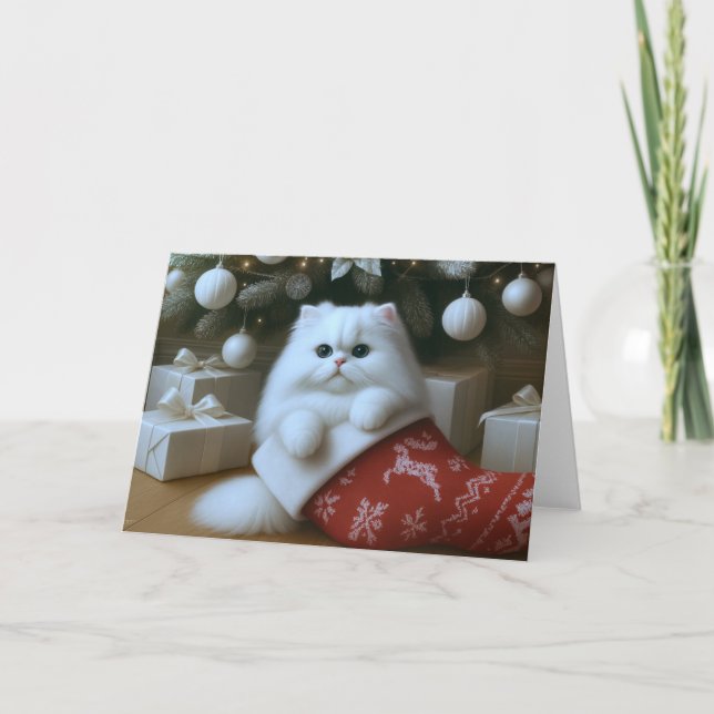 Cartão Meia de Natal de Gato Persa (Frente)