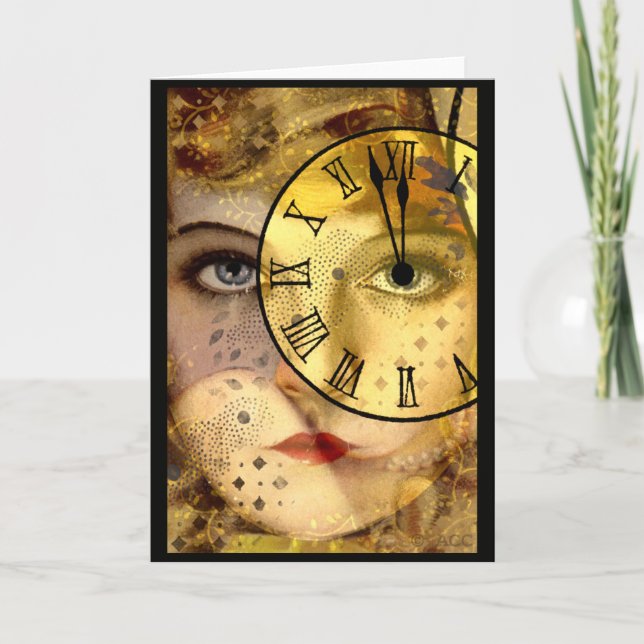 Cartão Meia-noite da véspera de Ano Novo (Frente)