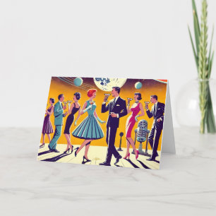 Cartão Meio século 60s Festa de Cocktail da Era Espacial