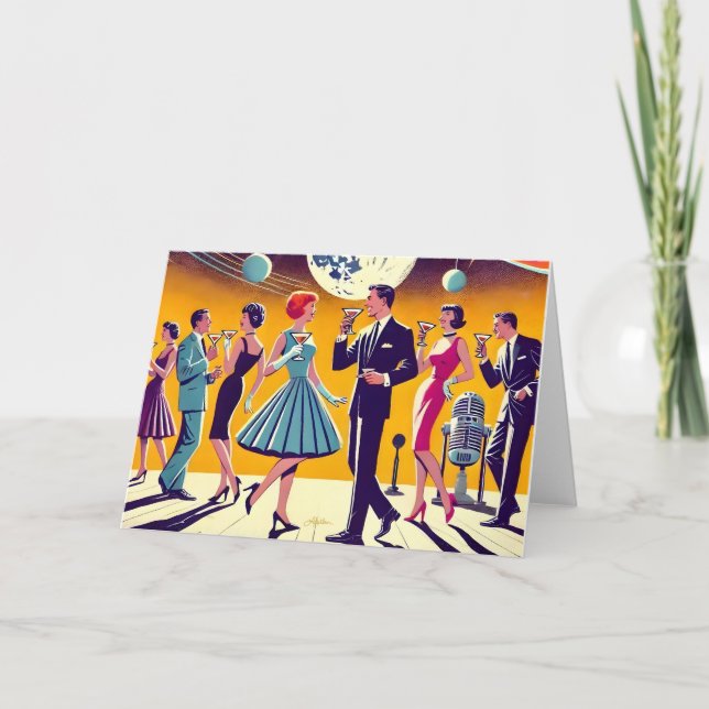 Cartão Meio século 60s Festa de Cocktail da Era Espacial (Frente)