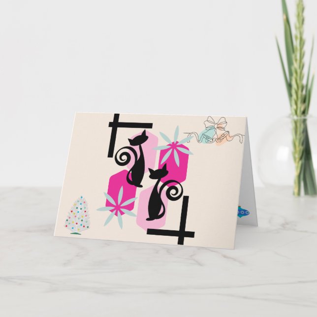 Cartão Meio século Personalizado Moderno Gato de Férias e (Frente)