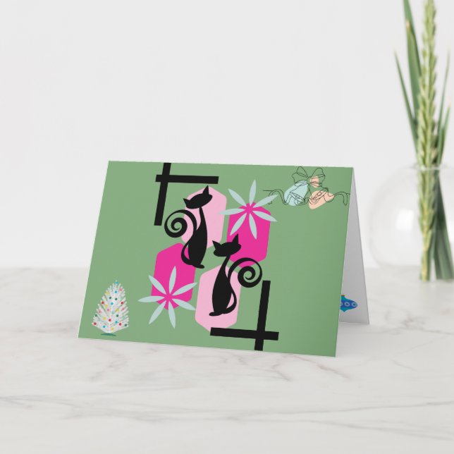 Cartão Meio século Personalizado Moderno Gato de Férias e (Frente)