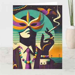 Cartão Meio século Retro 60s Mardi Gras O Homem Fumante