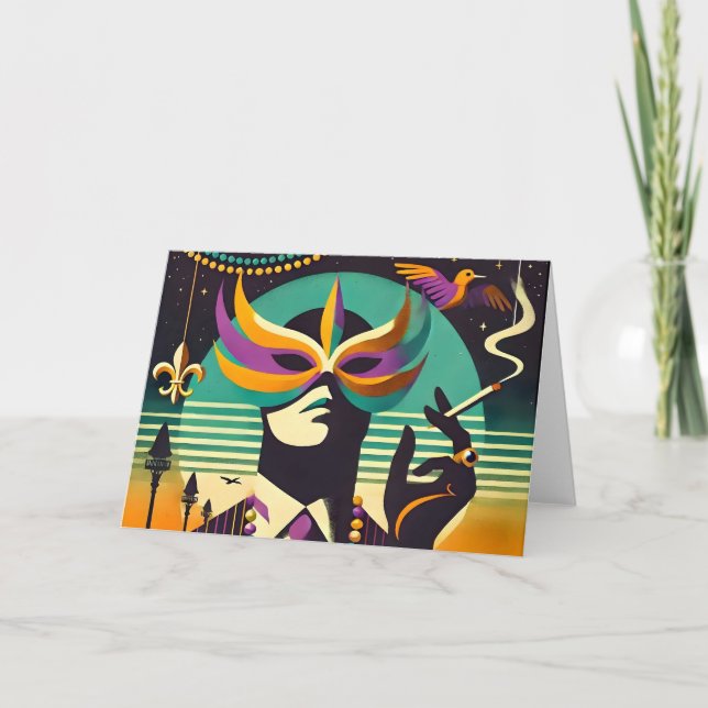 Cartão Meio século Retro 60s Mardi Gras O Homem Fumante (Frente)