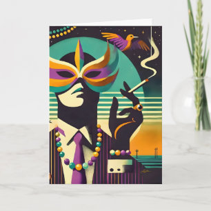 Cartão Meio século Retro 60s Mardi Gras O Homem Fumante
