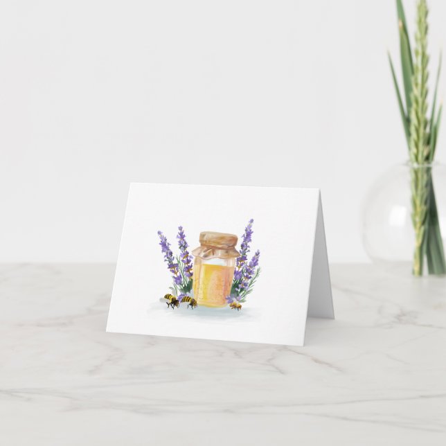 Cartão Mel ouro com um Sprig de Lavanda Napkin (Frente)