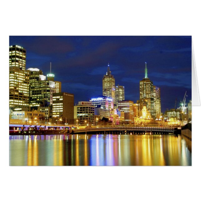 Cartão Melbourne, Austrália. Uma visão noturna dos 2 (Frente Horizontal)