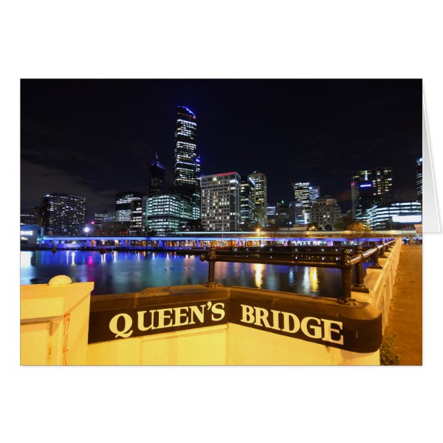 Cartão Melbourne CBD Queens Bridge Lights (Frente horizontal)