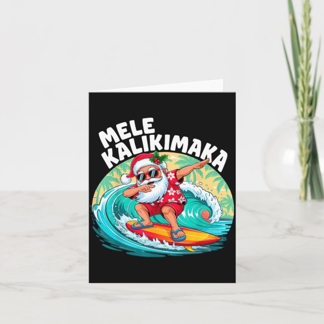 Cartão Mele Kalikimaka Hawaiian Christmas Santa Surfing B (Frente)