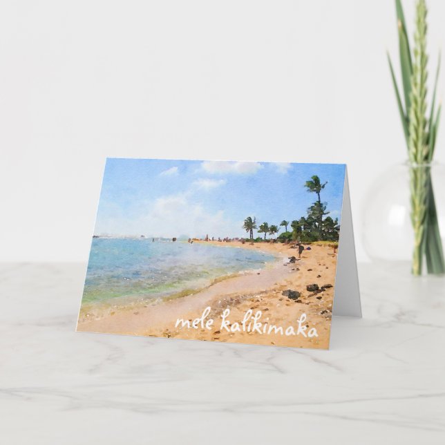 Cartão Mele Kalikimaka Kauai Beach Sceny Card (Frente)