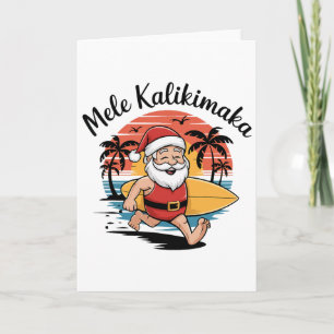 Cartão Mele Kalikimaka Papai Noel de Surf Retrô Havaiano