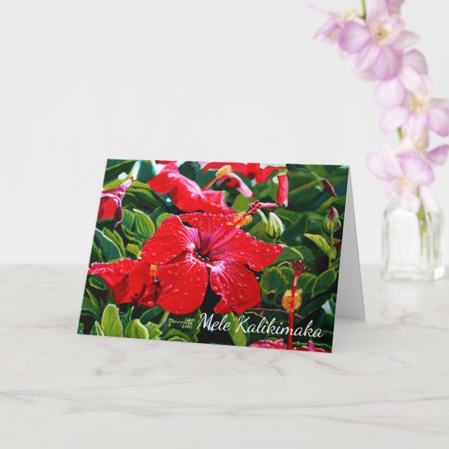 Cartão Mele Kalikimaka Red Hibiscus com Neve Havaiana (Orquídea)