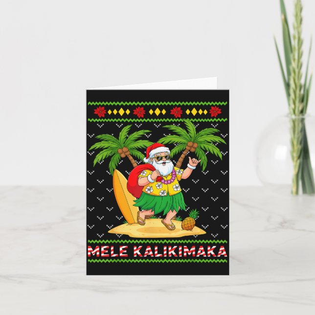 Cartão Mele Kalikimaka Retro Santa Shaka Hawaii Ugly Chri (Frente)
