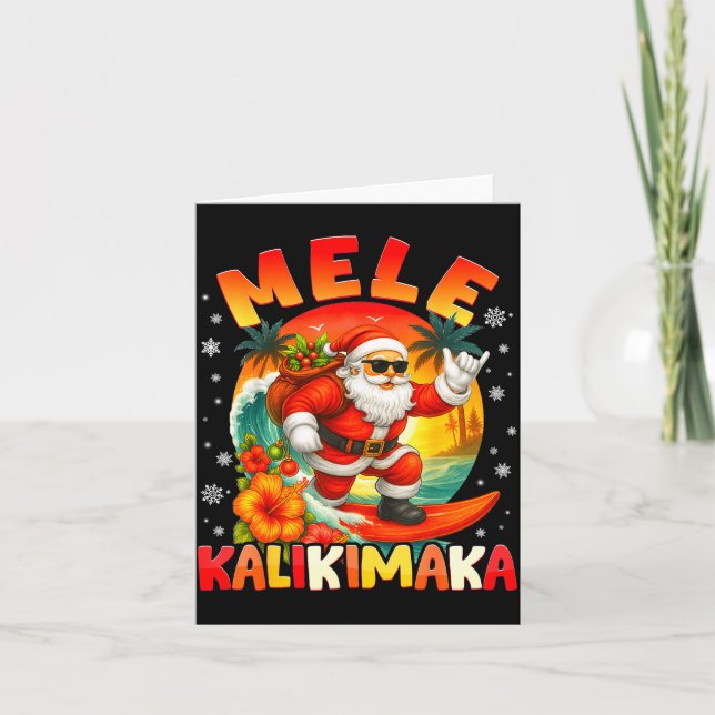 Cartão Mele Kalikimaka Santa Rock On Hawaii Christmas Xma (Frente)