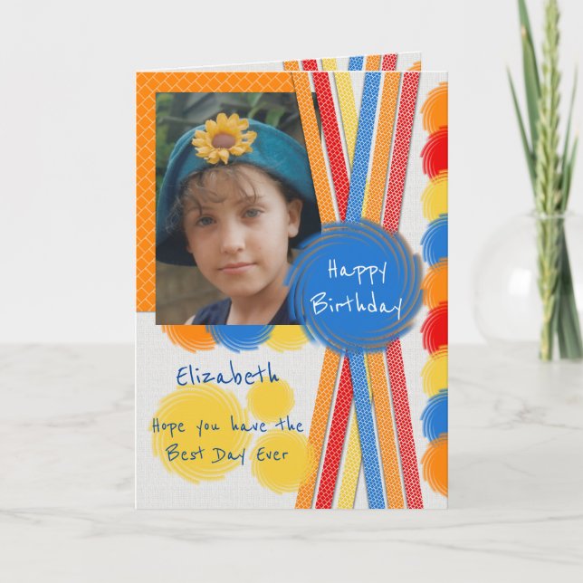 Cartão Melhor dia de aniversário do mundo com foto e nome (Frente)
