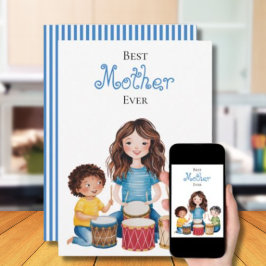 Cartão Melhor Mãe do Mundo Arte de Música Mãe e Filho Des