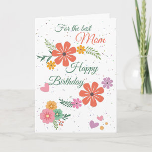 Cartão Melhor Mãe Feliz Aniversário Flores Verde Aniver