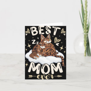 Cartão Melhor Mãe, Gato Bengal 2 Gatinhos, Dia das Mães,