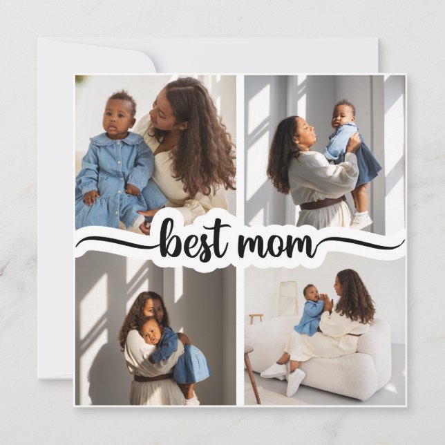 Cartão Melhor Mãe Personalizado 4 Colagem de Fotos (Frente)