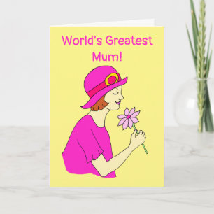 Cartão Melhor Mãe Rosa Chapéu Dia das Mães