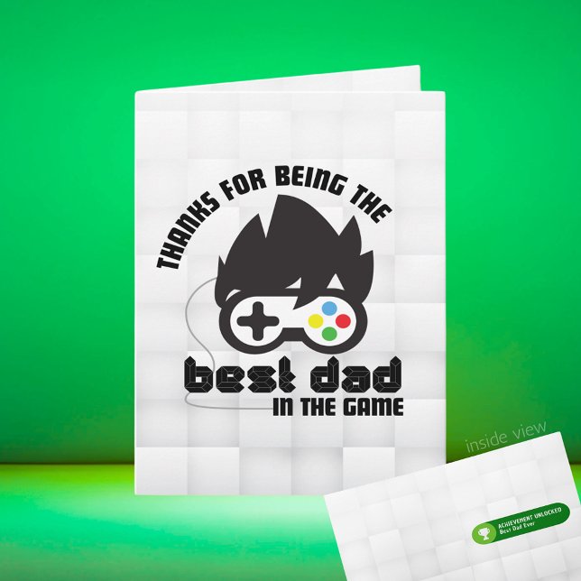 Cartão Melhor Pai para jogos na saudação de dobrar o jogo (Best Dad in the Game Black, White, Grey Video Game Folding Greeting Card for Birthday / Father's Day)