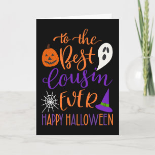 Cartão Melhor Primo Ever Halloween em Laranja e Roxo