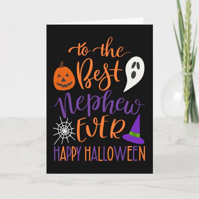 Cartão Melhor sobrinho do Dia das Bruxas em Laranja e Rox (Frente)