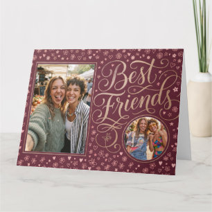 Cartão Melhores Amigos Plum e Dourado Design de Foto Dupl