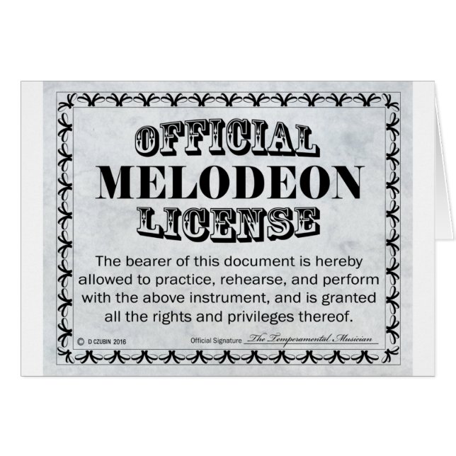 Cartão Melodeon License (Frente Horizontal)