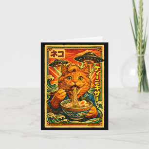 Cartão Meme de gato ramen Ufo gráfico japonês vintage dos