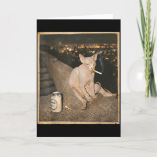 Cartão Meme de Gato Sphynx Fumando Funny Cat Fumando Ciga