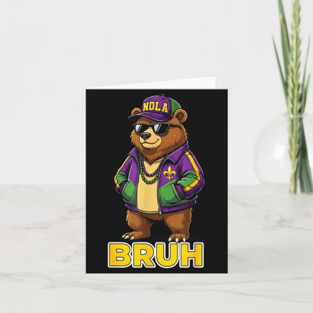 Cartão Meme de Urso de Carnaval de Mardi Gras Engraçado B (Frente)