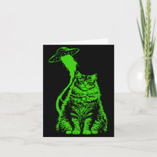 Cartão Meme Divertido de Abdução de Gato Alien Y2k