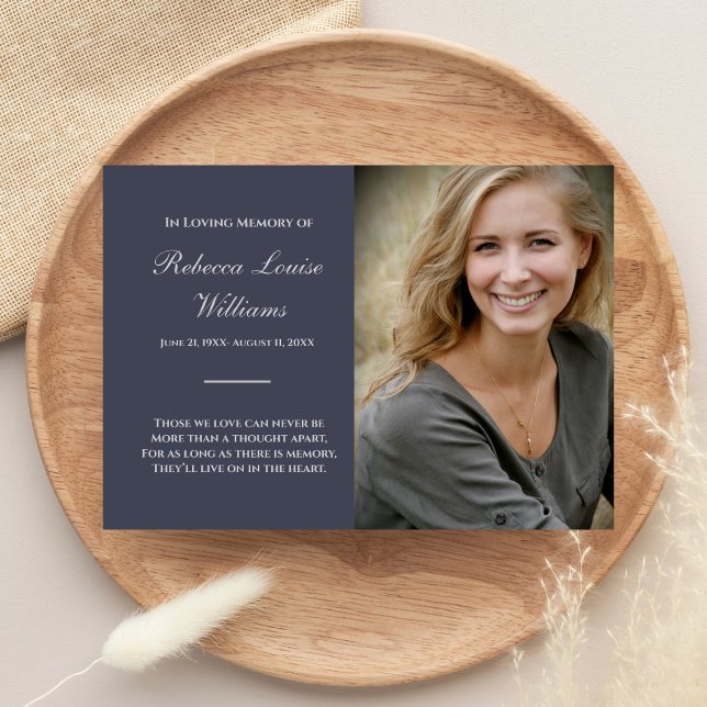 Cartão Memorial Com Cinza Azul Funeral Fotográfica (Criador carregado)